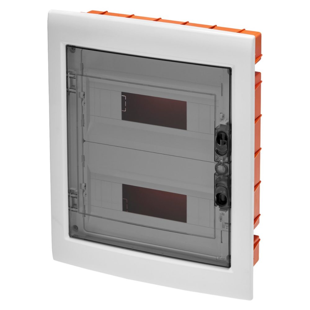 GEWISS GW40606BD, Tablou de distribuție, Panou cu fereastră și cadru extractibil, Ușă afumată, Regletă de borne n 2x[(3x16)+(11x10)] e 2x[(3x16)+(11x10)]-(12x2) 24m-IP40
