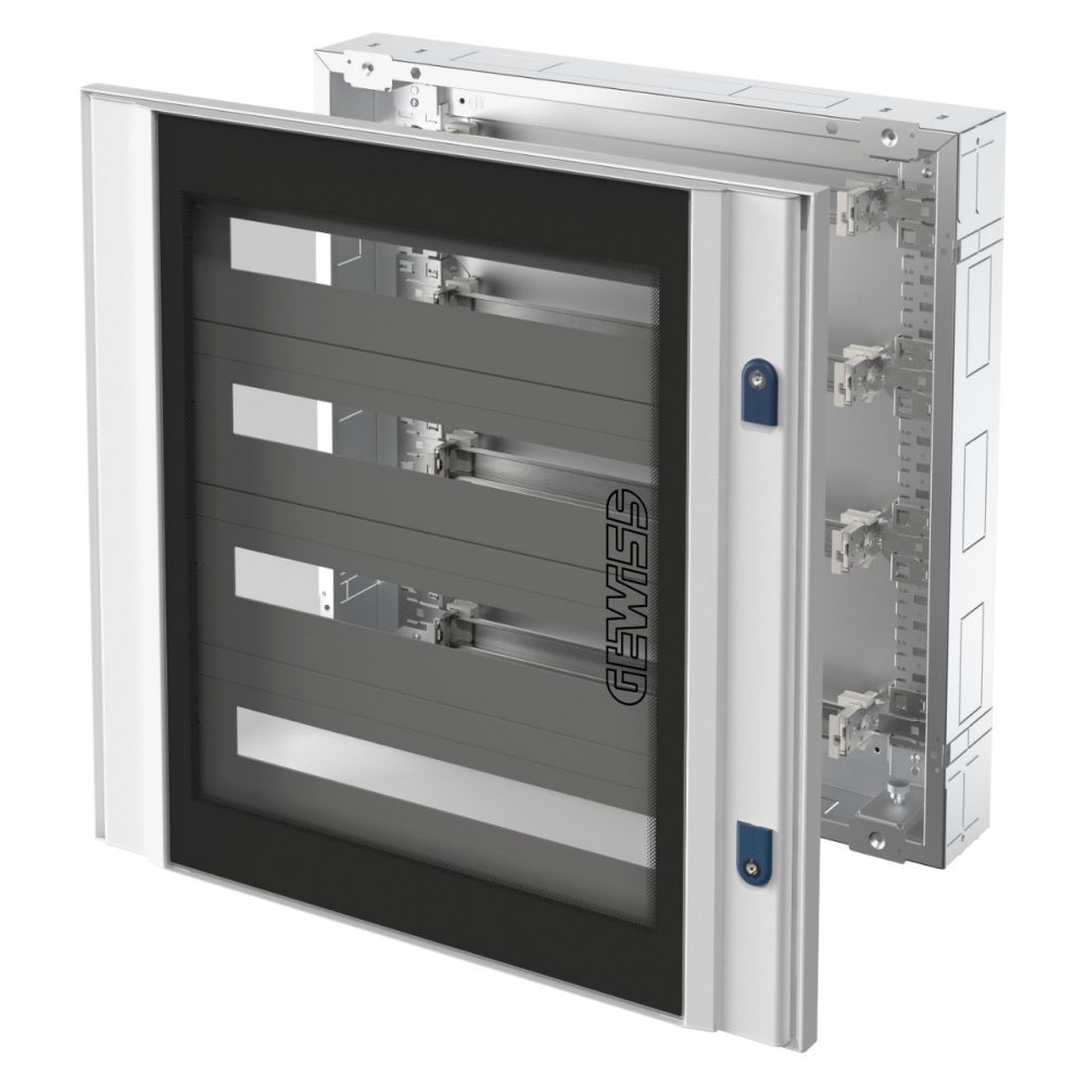 GEWISS GW47084, CVX Distribution Board 160i, Flushmounting, 600x1000x105, 144(24x6) Modules, IP40, Glass Door with 2 Locks, Grey Ral7035