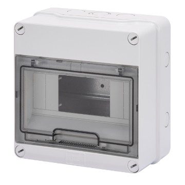 GEWISS GW40003, Carcasă tablou montaj aparent, Pereți cu centre de perforare, Pre-aranjate pentru regleta de borne, 8 module, IP55