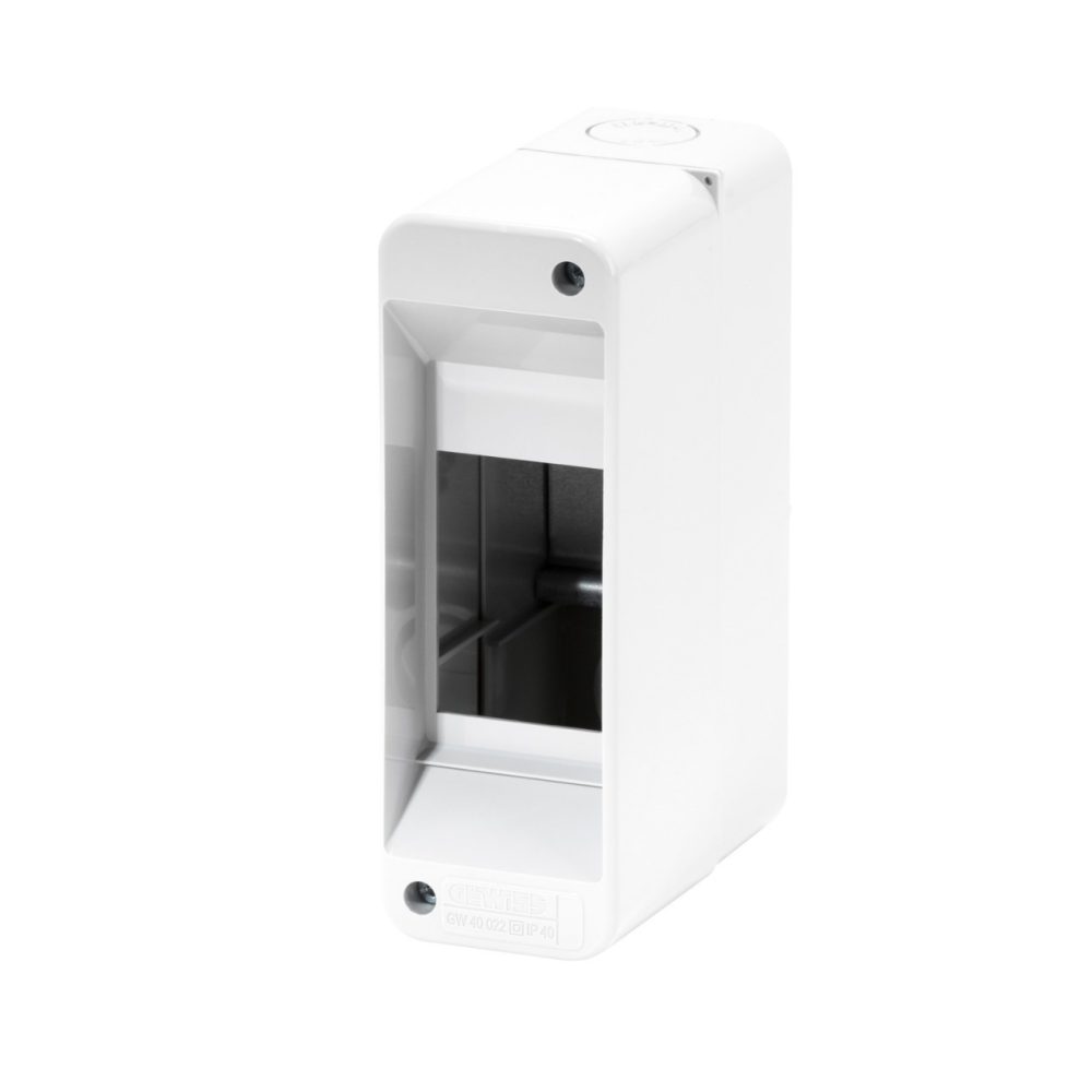 GEWISS GW40022, Carcasă tablou montaj aparent pre-aranjat, Fără ușă, Pereți cu perforație centru, 2 module, IP40