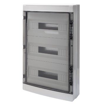 GEWISS GW40108BT, Tablou de distribuție cu panouri cu fereastră și cadru extractibil, Cu regletă de borne n 3 x [(3x16)+(17x10)] e 3 x [(3x16)+(17x10)], (18x3) 54m IP65
