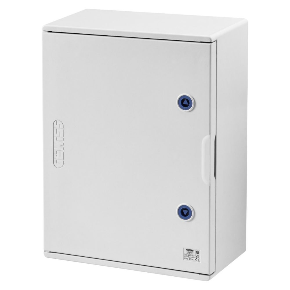 GEWISS GW46002F, Carcasă din poliester cu ușă simplă prevăzută cu încuietoare, 310x425x160, IP66, Grigio RAL 7035
