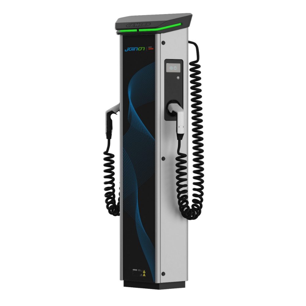 EV CHARGING STATION, GEWISS GWJ1414T I-ON EVO COLUMN , SOCKET T2C , CONTROLLED ACCESS IN M/S , WiFi + LAN , 22KW+22KW , RFID , DC LEAKAGE + MCB + RCD