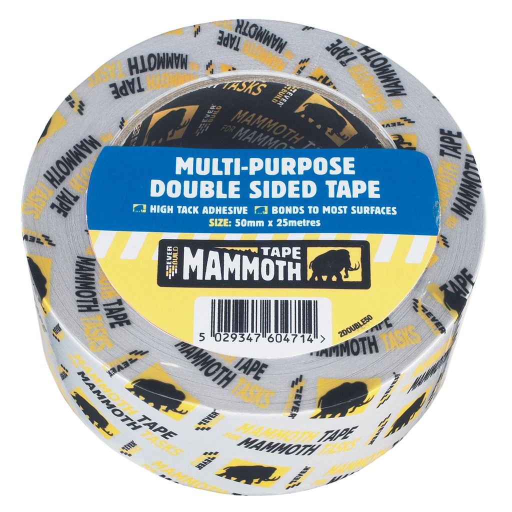 EVERBUILD MAMMOTH MP DOUBLE SIDED TAPE, Premium double-sided tape with high-tack adhesive, Clear