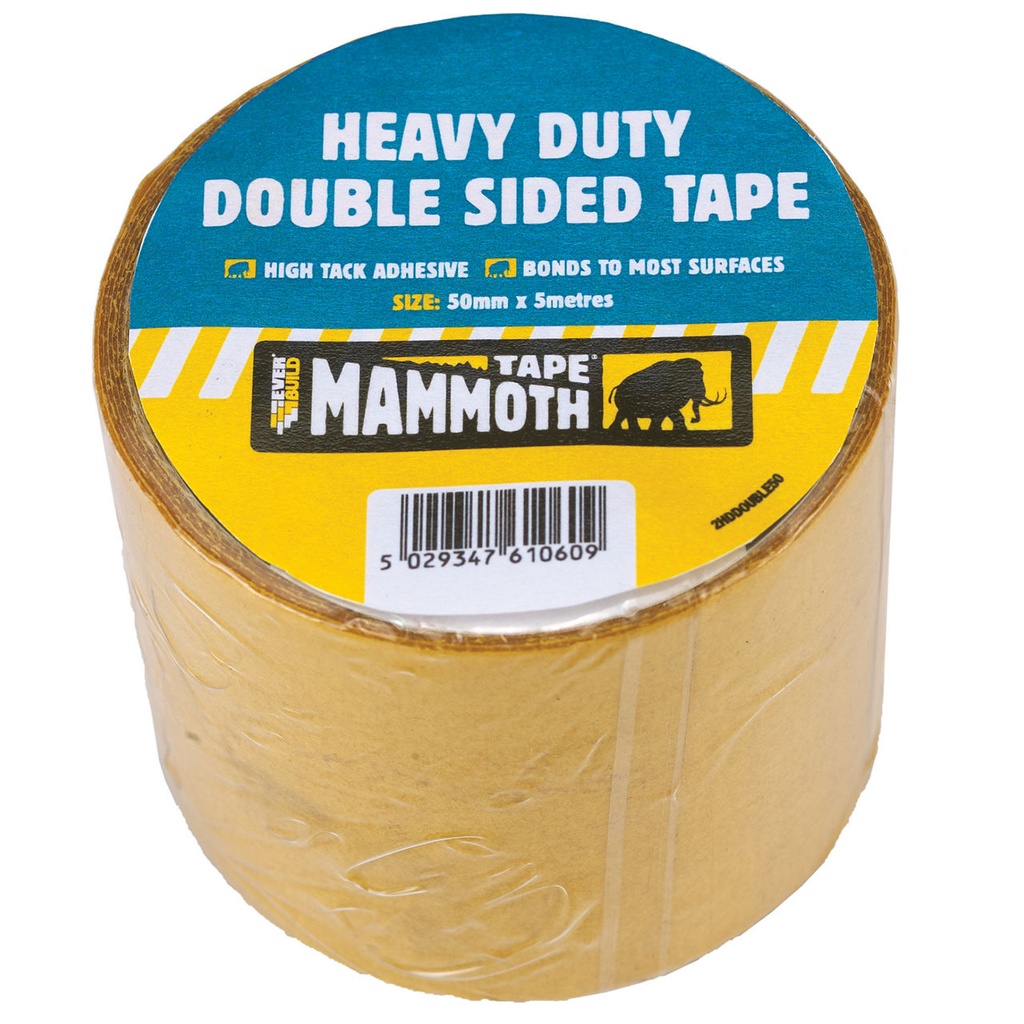 EVERBUILD MAMMOTH HD DOUBLE SIDED TAPE, Premium heavy-duty double-sided tape, Beige, 50 mm x 5 m