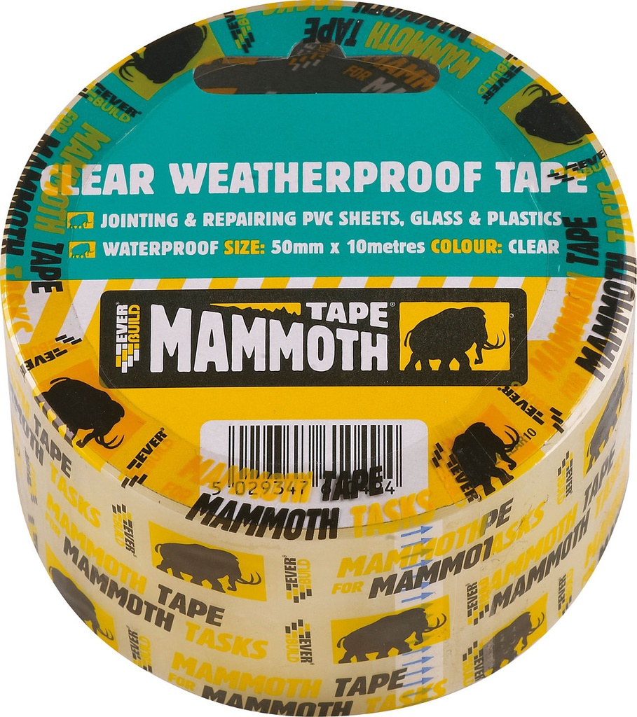 EVERBUILD MAMMOTH CLEAR WEATHERPROOF TAPE, Strong adhesive tape for joining and repairing PVC/PE sheets, Clear