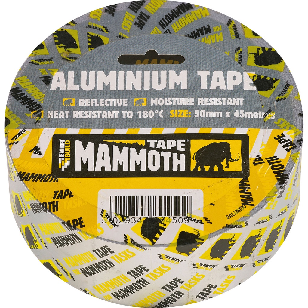 EVERBUILD MAMMOTH ALUMINIUM TAPE, Heat and light reflective aluminium foil tape, Silver
