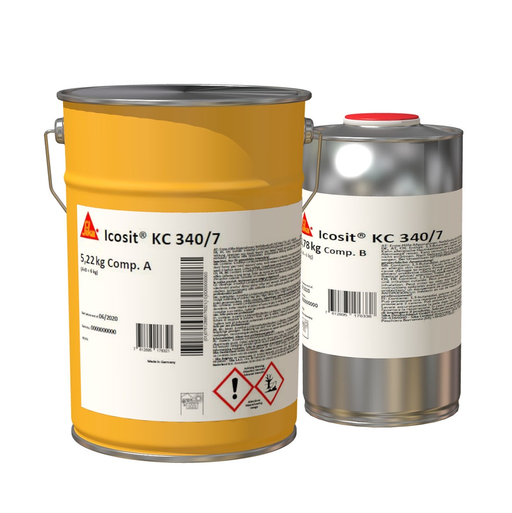 Sika Icosit KC 340/7, Mortar de umplere poliuretanic bicomponent pentru plachete de cale, Interior, Negru, 6 kg