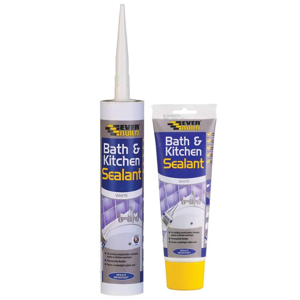 EVERBUILD Bath & Kitchen Sealant, Acrylic Sealant for High Humidity Areas, Interior, White