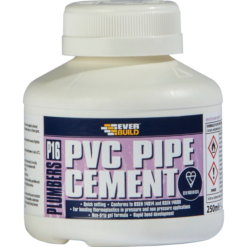EVERBUILD P16 PVC Pipe Cement, Solvent-Based Pipe Cement for PVC & ABS, Interior & Exterior, Clear, 250 mL