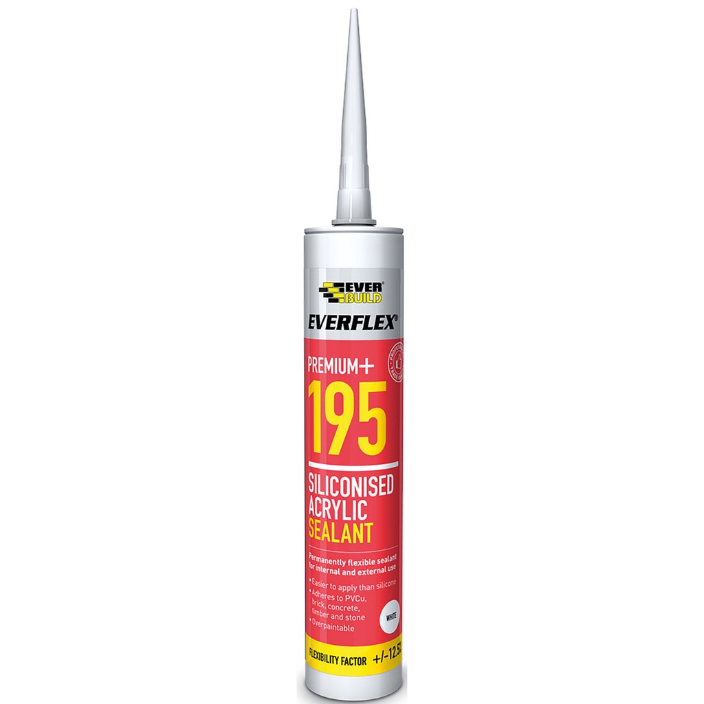 EVERBUILD EVERFLEX 195 Siliconised Acrylic Sealant, Siliconised Acrylic Sealant Multi-Use, Interior & Exterior, White, 300 mL