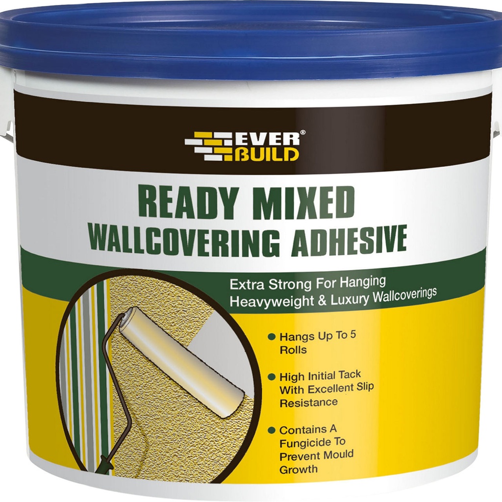 EVERBUILD READY MIXED WALLCOVERING ADHESIVE, Heavyweight Wallcovering Adhesive, Interior, Clear, 4.5 kg