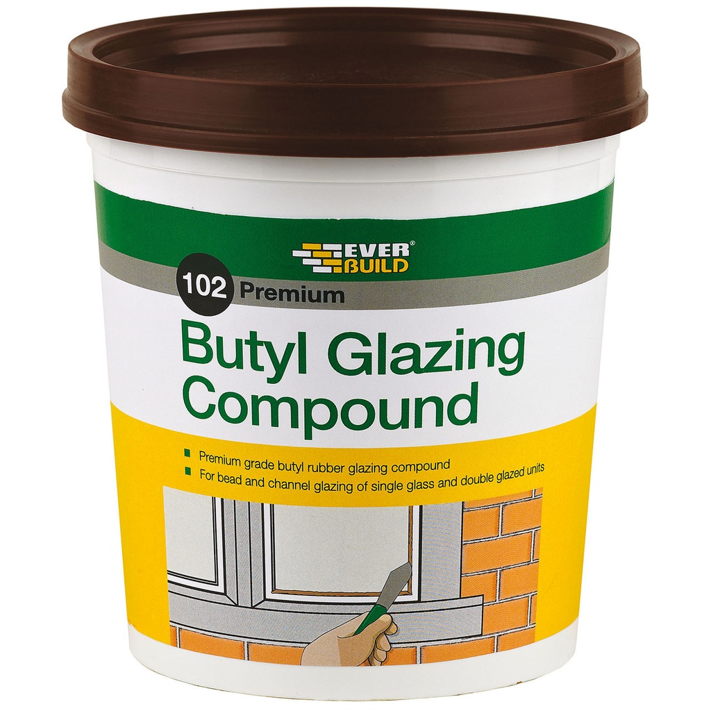 EVERBUILD 102 Butyl Glazing Compound, Premium Butyl Rubber Glazing Compound, Interior & Exterior, Brown, 2kg