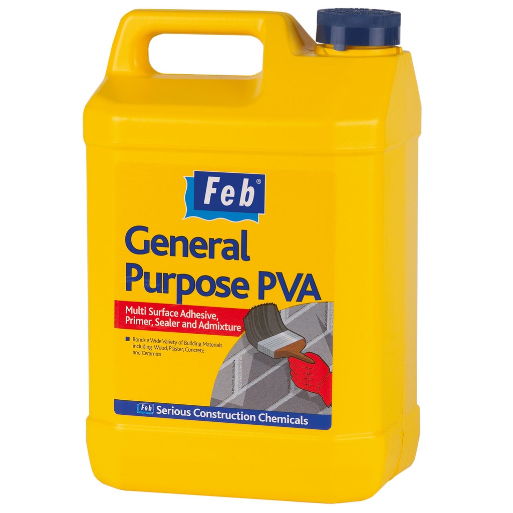 Feb General Purpose PVA, Quick Drying Multi-Purpose Primer & Admixture, Interior & Exterior, White, 5kg