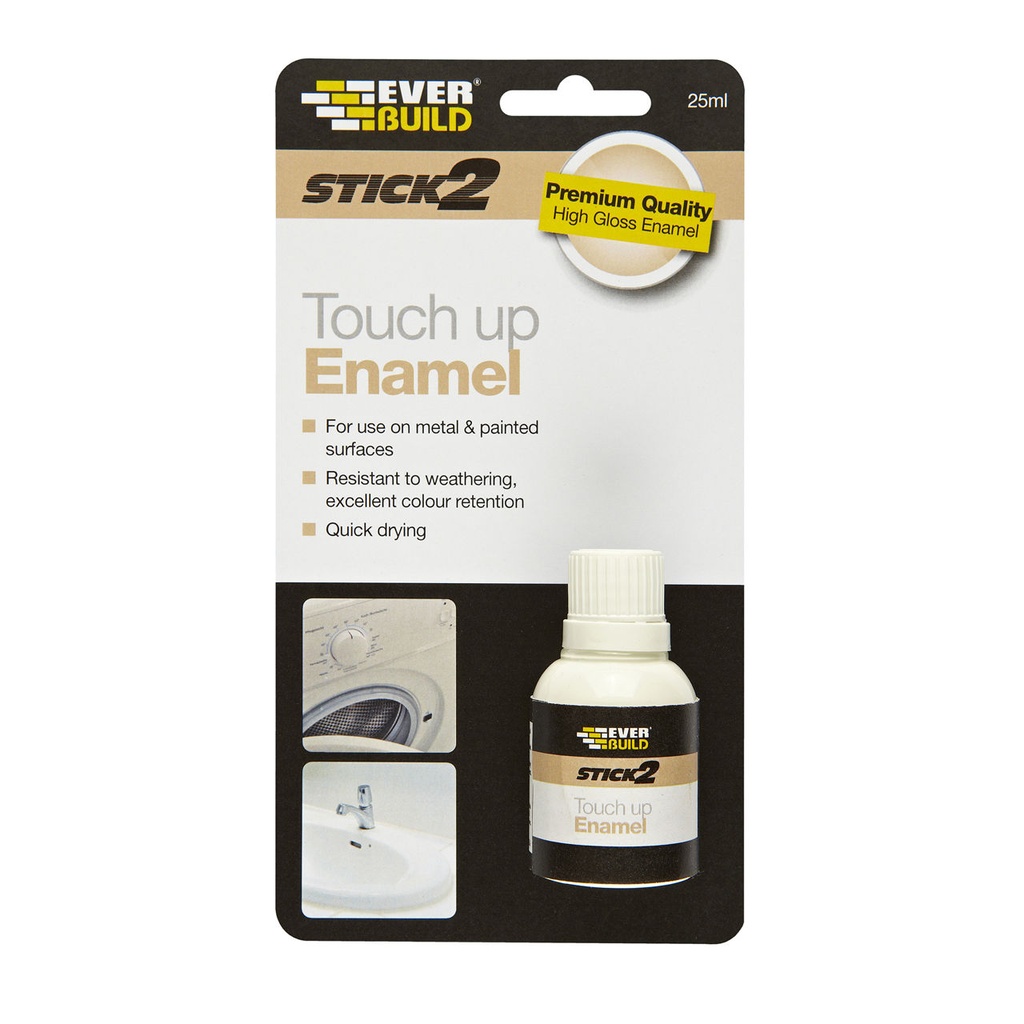 EVERBUILD STICK2 Touch Up Enamel, Premium High Gloss Enamel Finish, Interior & Exterior, White Liquid, 25 mL
