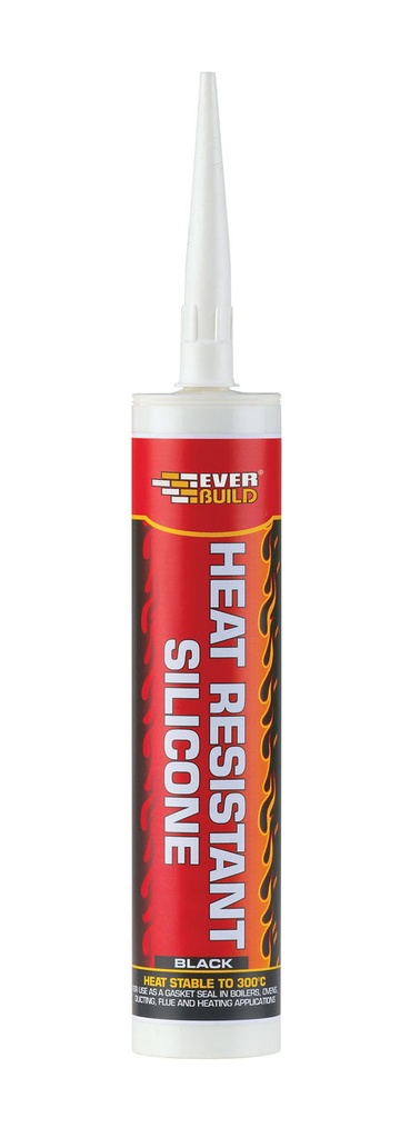 EVERBUILD Heat Resistant Silicone, High Temp Resistant Silicone Up to 275 °C, Interior & Exterior, Black, 310 mL