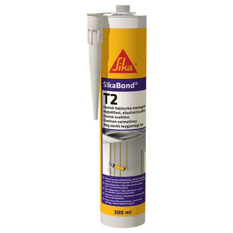 SikaBond T-2, Elastic Polyurethane Adhesive for Timber & Mixed Materials, Interior & Exterior, White, 300 mL