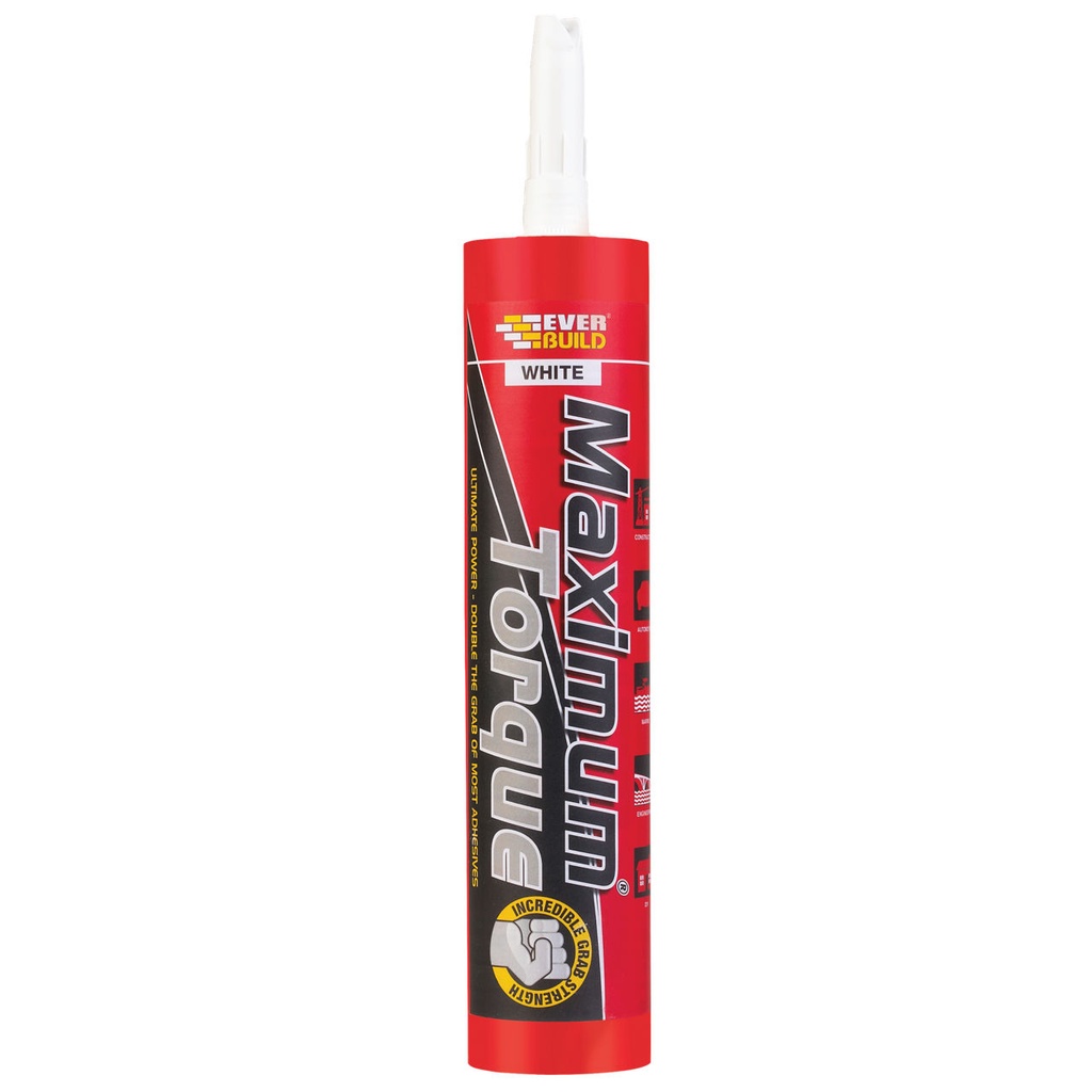 EVERBUILD MAXIMUM TORQUE, High Grab Hybrid Polymer Building Adhesive, Interior & Exterior, White, 290 mL