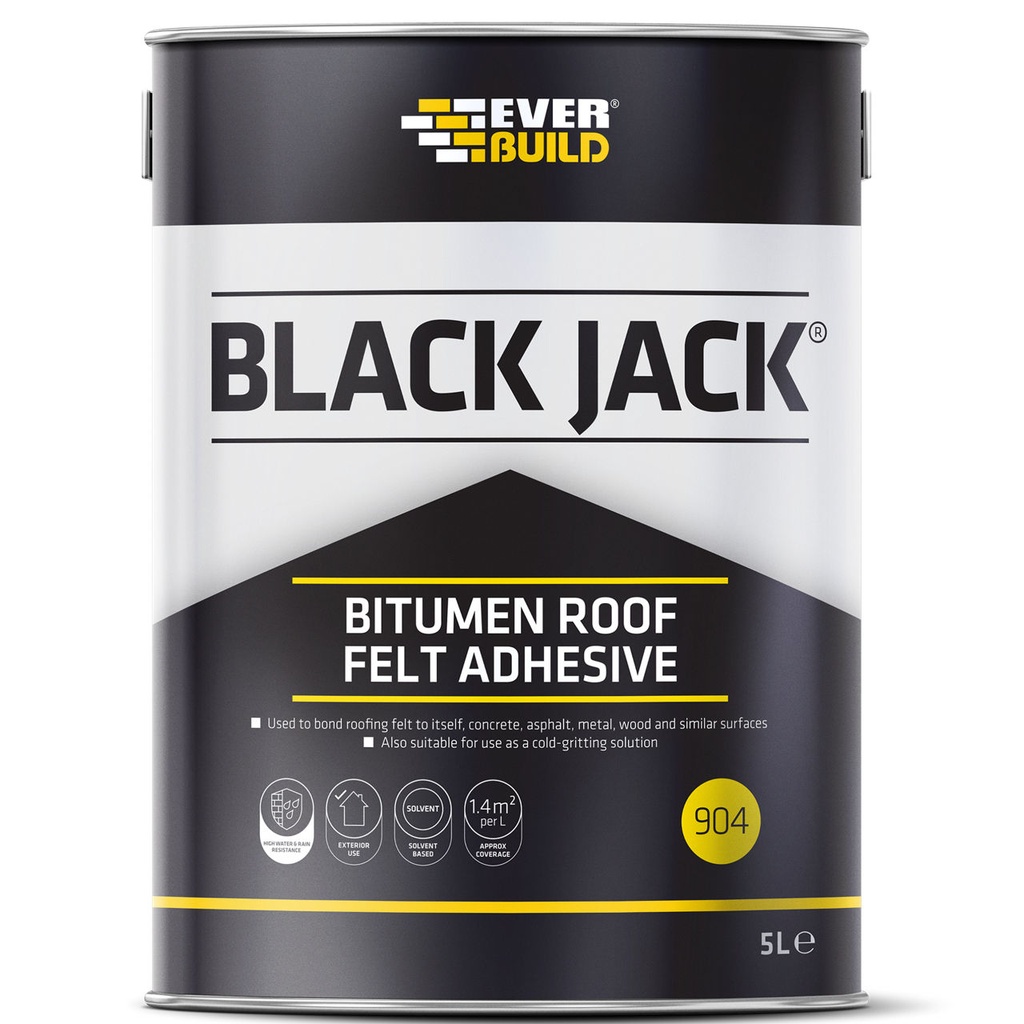 EVERBUILD BLACK JACK 904 BITUMEN ROOF FELT ADHESIVE, Bitumen Adhesive for Roofing Felt, Exterior, Black, 25 L