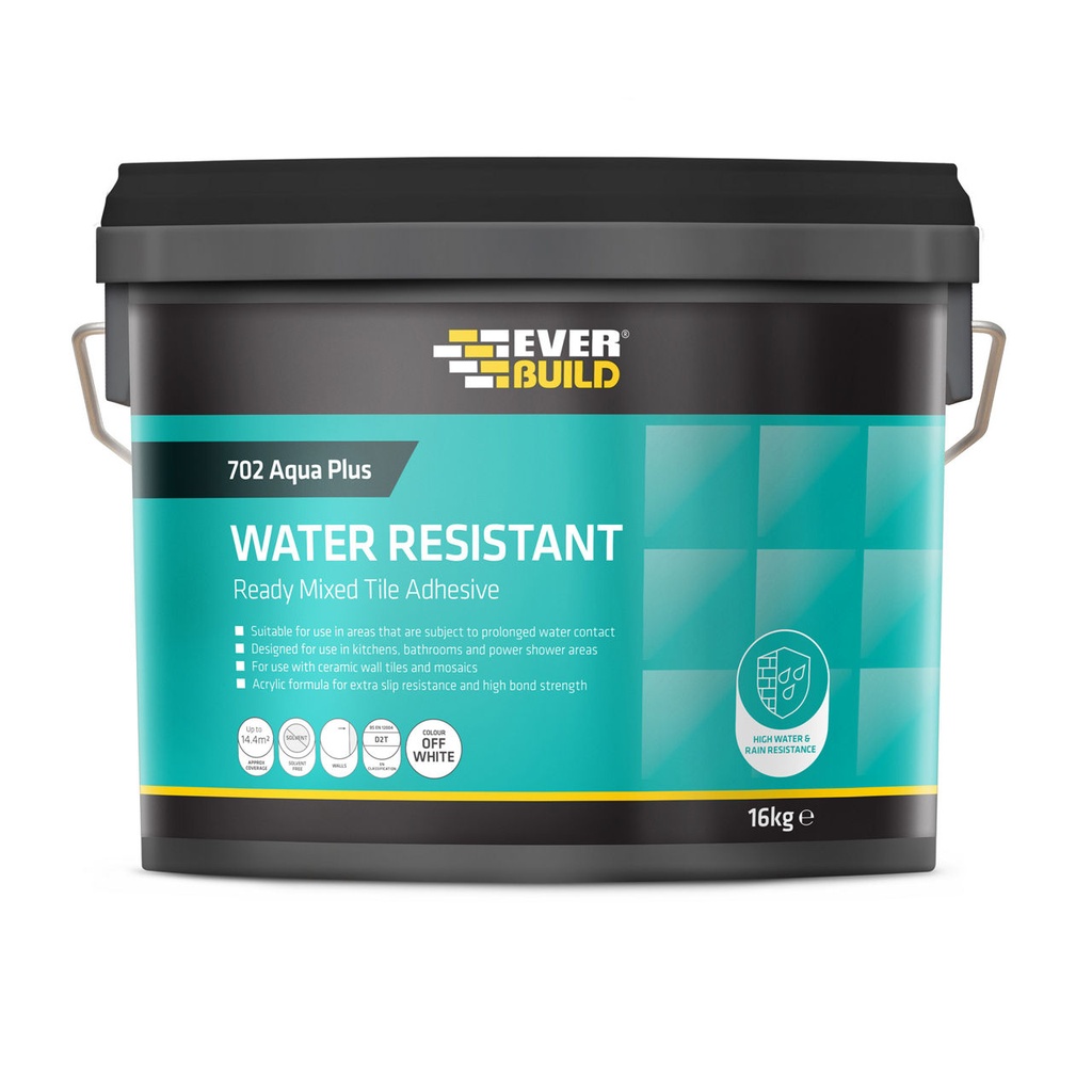 EVERBUILD 702 Water Resistant Tile Adhesive, Premium Water-Resistant Tile Adhesive, Interior, Off-White