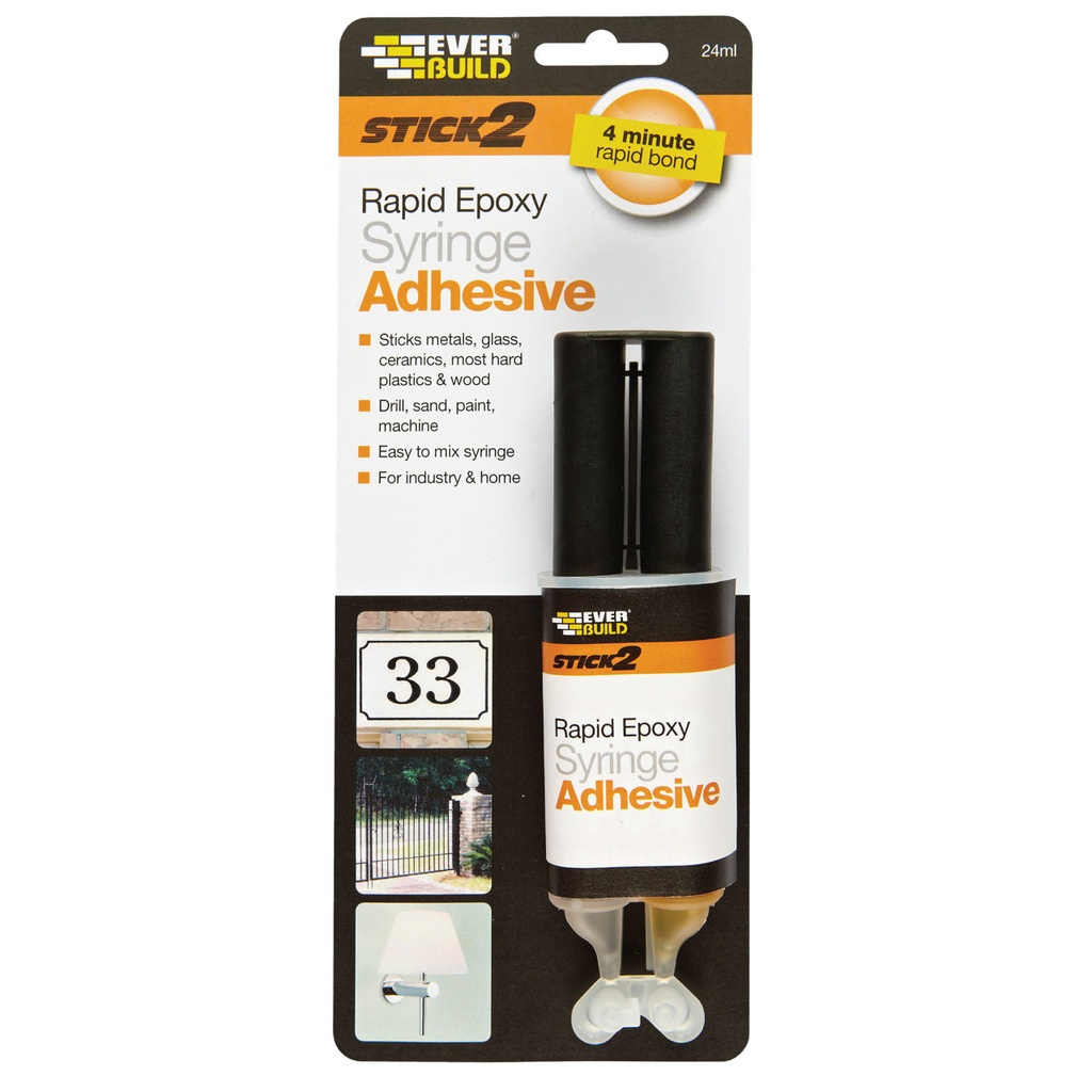 EVERBUILD STICK2 Rapid Epoxy Syringe, Industrial Strength Clear Adhesive, Interior, Clear, 24 mL