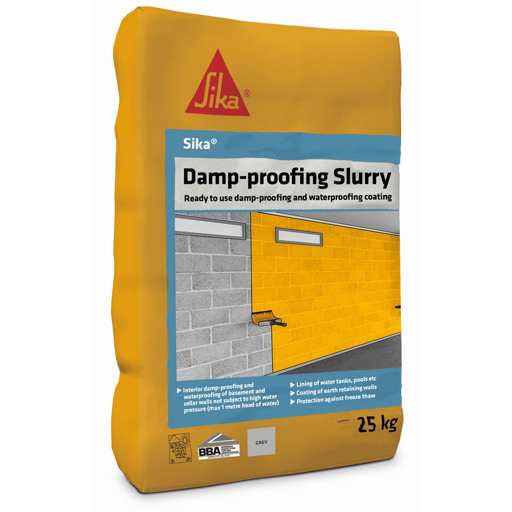 Sika Damp Proofing Slurry, Acoperire protectoare impermeabila si antiumezeala, Interior si exterior, Gri ciment, 25 kg