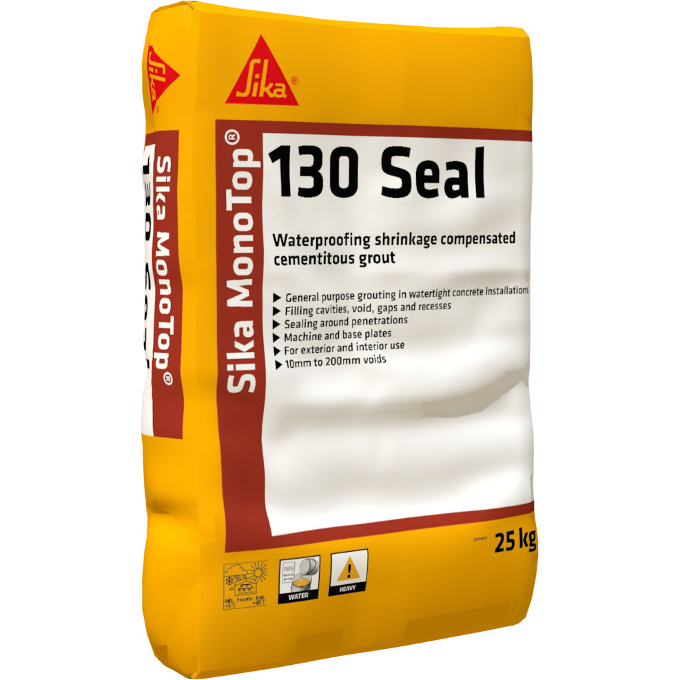 Sika MonoTop-130 Seal, Pourable, non-shrink, waterproof repair mortar, Interior & Exterior, Grey Powder, 25 kg
