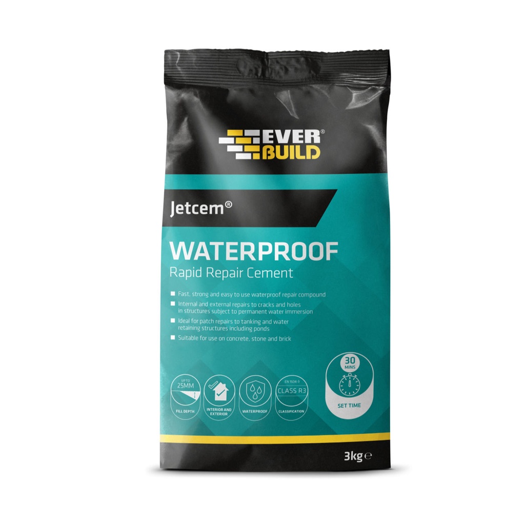 EVERBUILD JETCEM WATERPROOF, Fast-setting repair cement, Interior & Exterior, Grey Powder, 3 kg