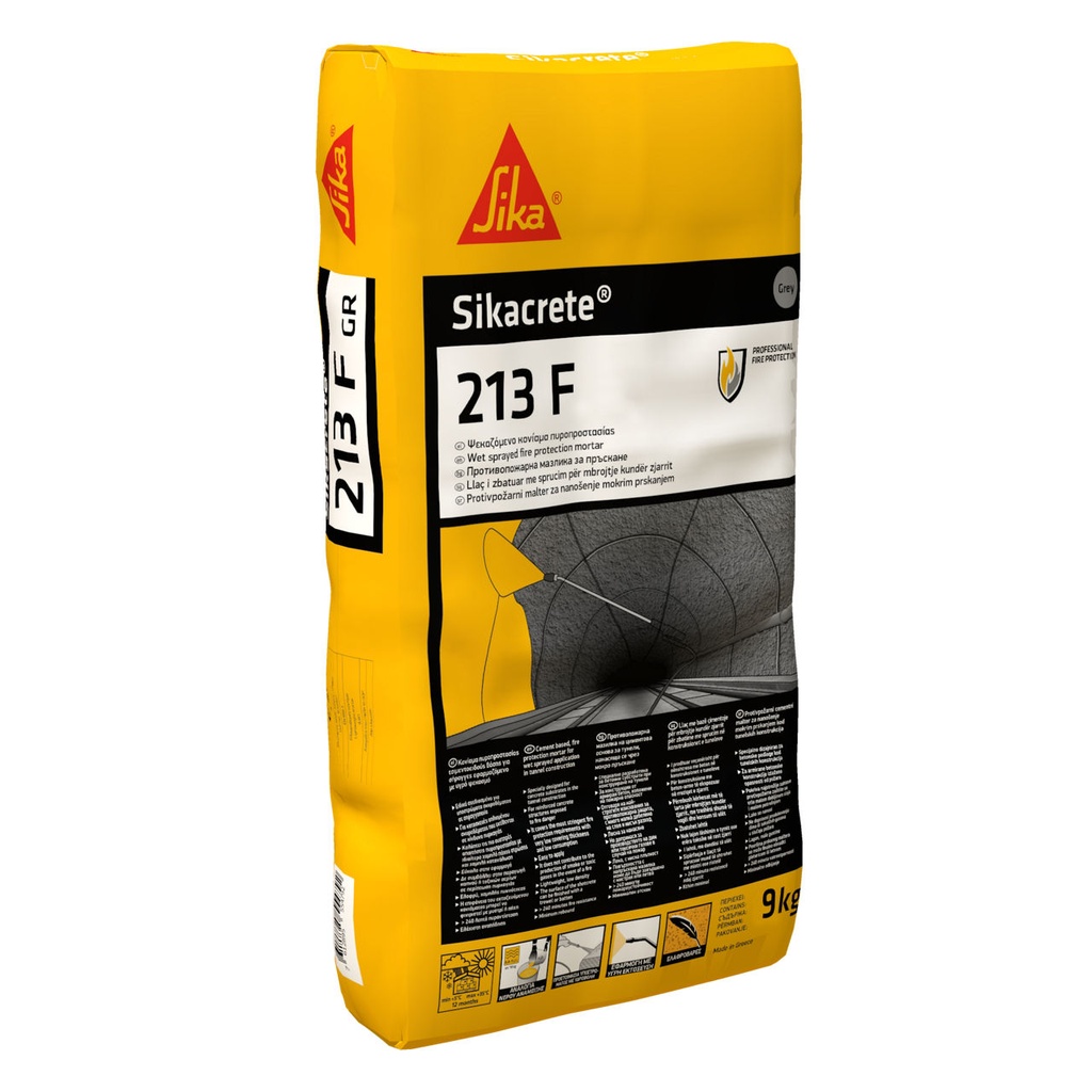 Sikacrete-213 F, Mortar de protectie la foc aplicabil prin pulverizare, Interior si exterior, Pudra gri, 9 kg