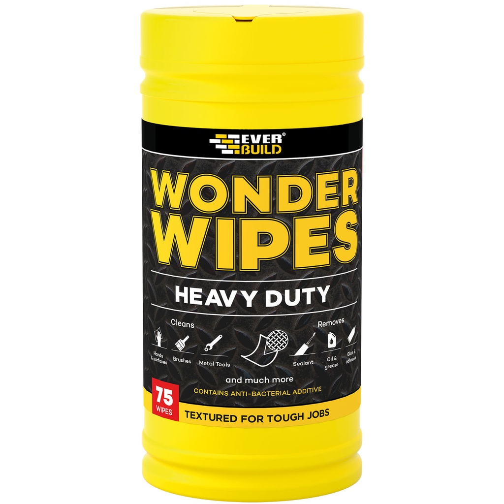 EVERBUILD WONDER WIPES Heavy Duty, Cleaning Wipes for Tough Dirt, Interior & Exterior, White, 75 wipe