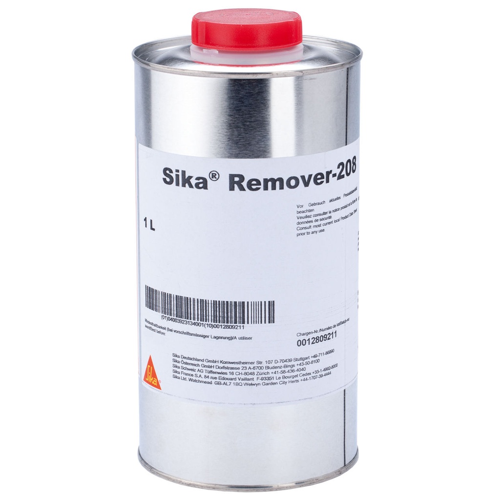 Sika Remover-208, Solvent Cleaner for Heavily Contaminated Surfaces, Interior, Clear, 1000 mL