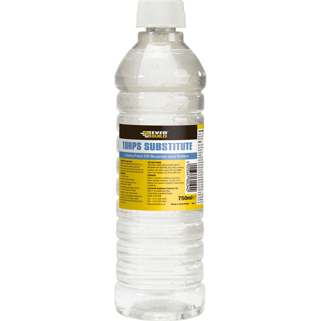 EVERBUILD Turps Substitute, Solvent Cleaner for Brushes & Rollers, Interior & Exterior, Clear