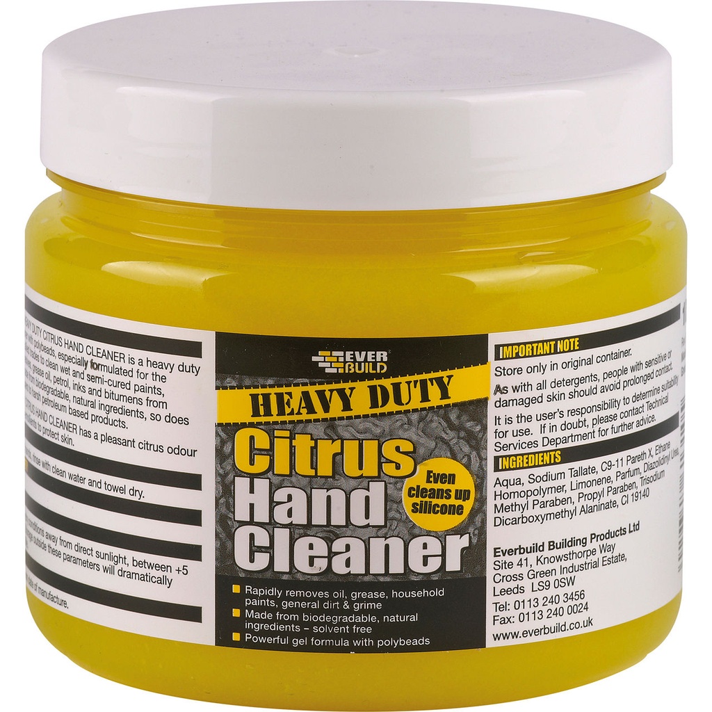 EVERBUILD Heavy Duty Citrus Hand Cleaner, Scrubbing Action, Interior & Exterior, Yellow