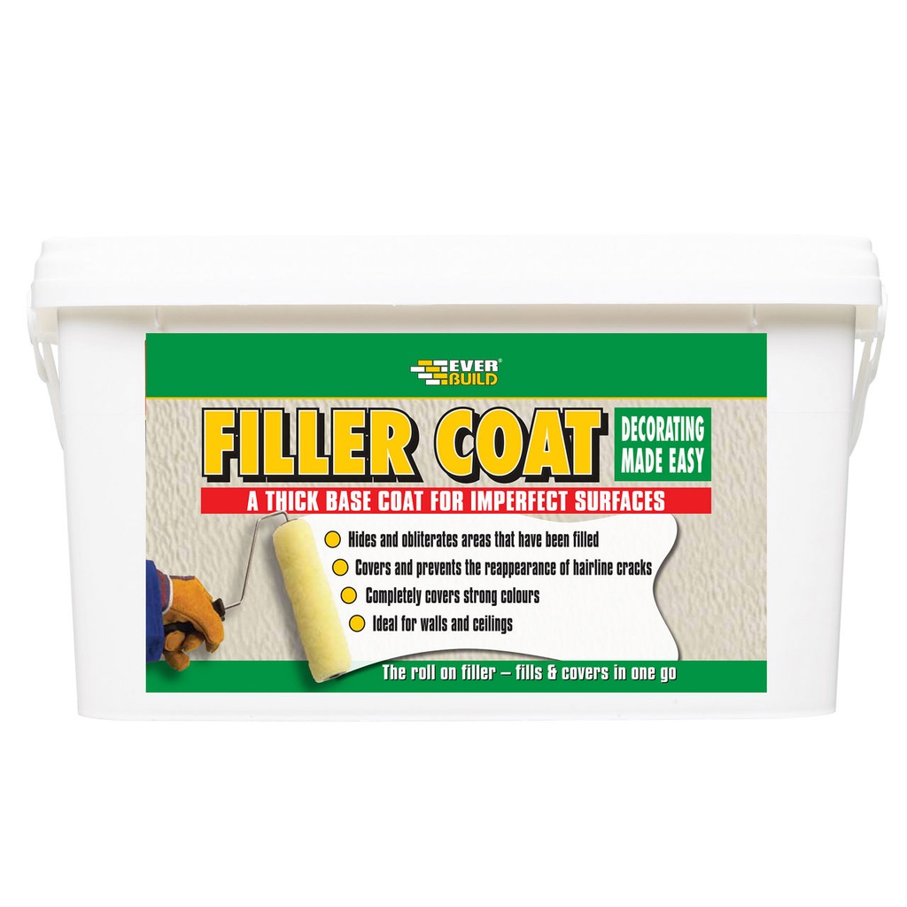 EVERBUILD Filler Coat, A thick basecoat for use on imperfect surfaces prior to painting, Interior, White, 5 L