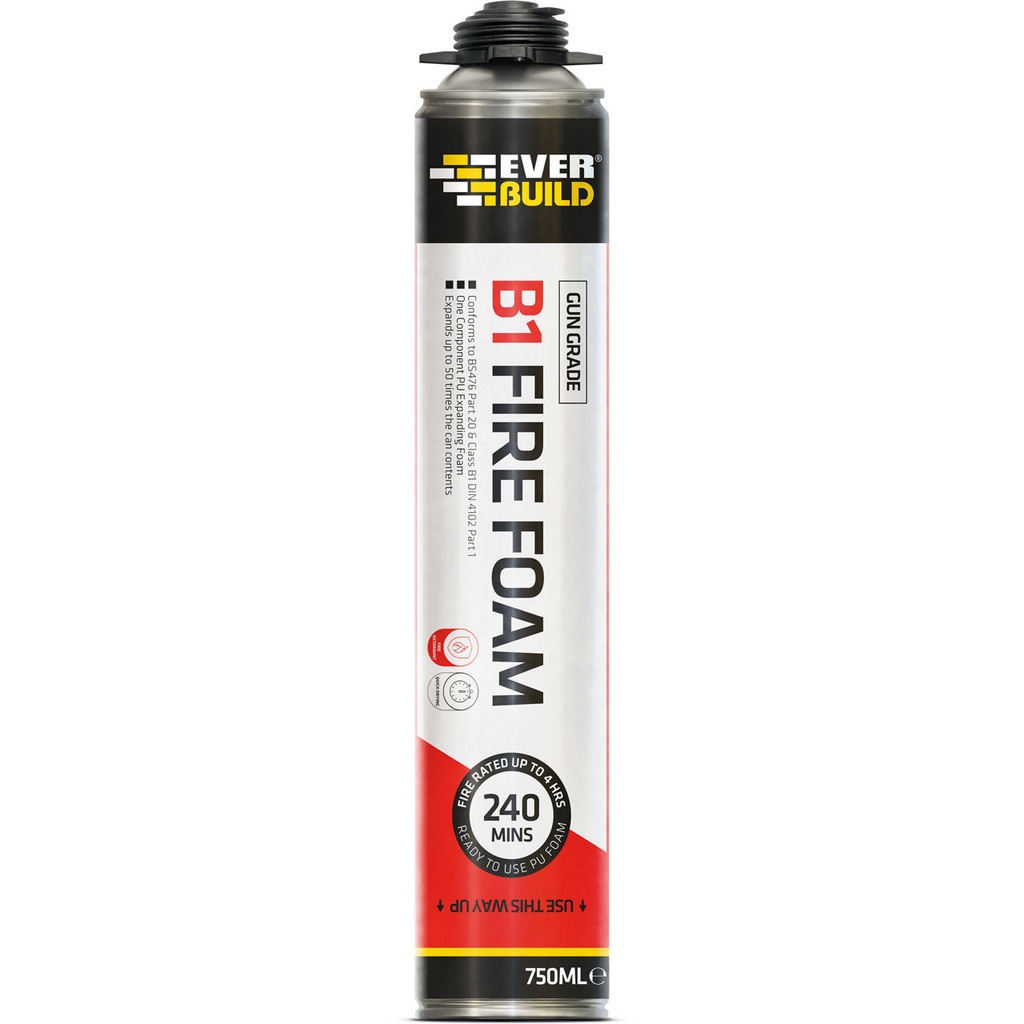 EVERBUILD B1 Gun Grade Fire Foam, Fire rated polyurethane foam, Interior & Exterior, Pink, 750 ml