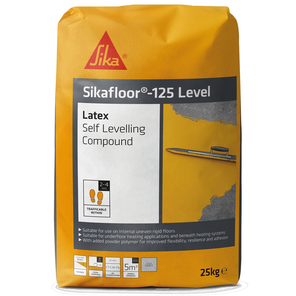 Sikafloor-125 Level Latex, Masa de nivelare pentru pardoseli modificata cu polimeri, Interior si exterior, Gri, 25 kg