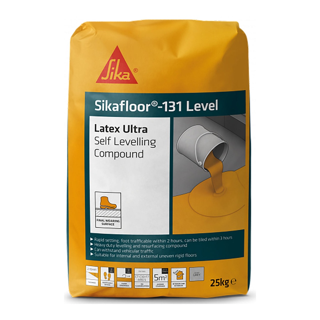 Sikafloor-131 Level Latex Ultra, Masa de nivelare de inalta rezistenta pentru trafic intens, Interior si exterior, Gri, 25 kg