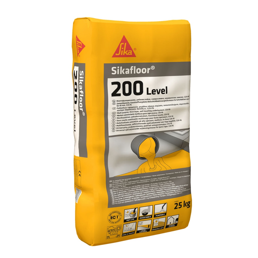 Sikafloor-200 Level, Low-shrinkage self-leveller for all areas, Interior, Grey, 25 kg