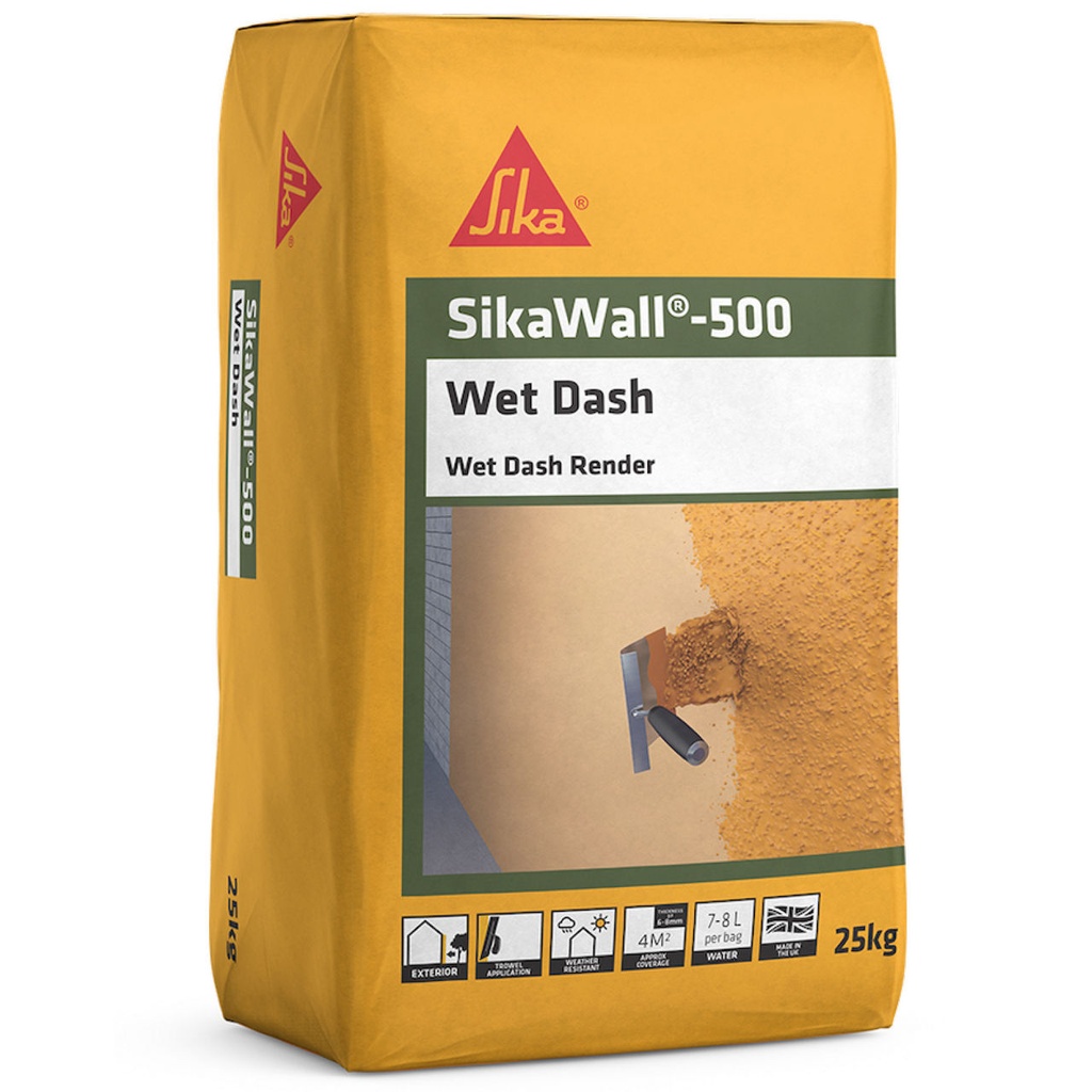 SikaWall-500 Wet Dash, Tencuiala suport pe baza de ciment pentru stropire umeda, Exterior, 25 kg