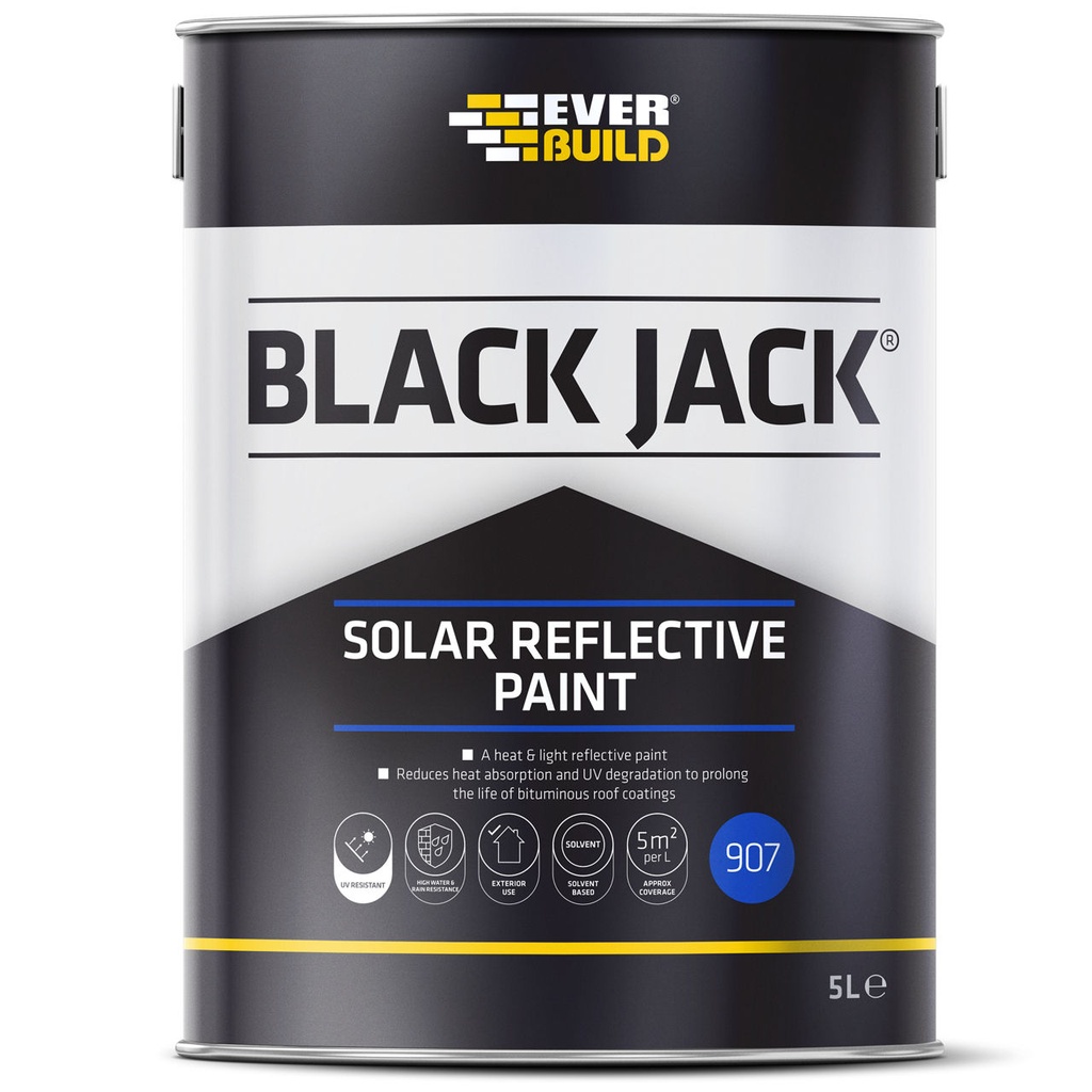 EVERBUILD BLACK JACK 907 SOLAR REFLECTIVE PAINT, Thin Aluminium Bitumen-Based Protective Paint, Exterior, Silver