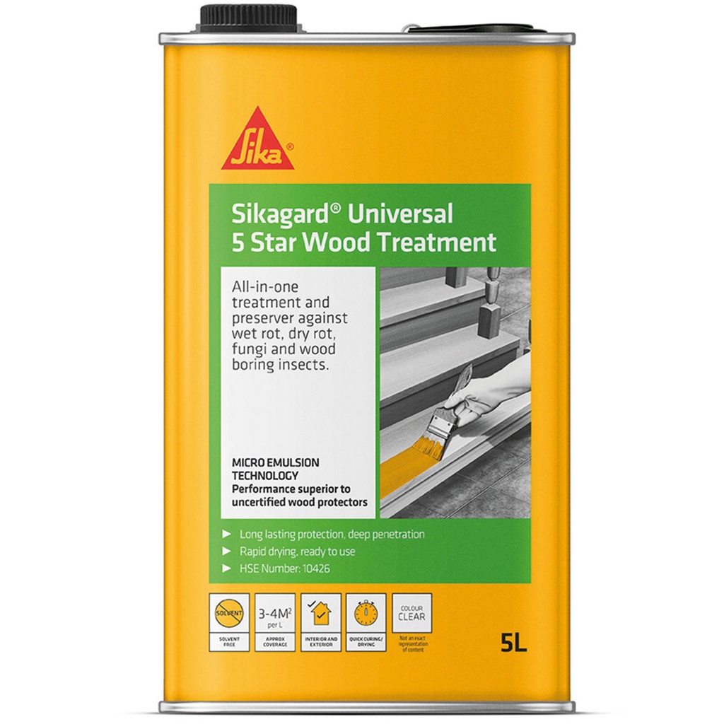 Sika Universal Wood Treatment, All-in-One Wood Rot & Insect Treatment, Interior & Exterior, Clear, 5 L