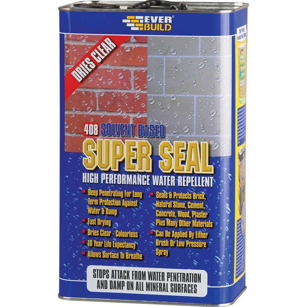 EVERBUILD 408 Super Seal, Solvent-Based Water Repellent, Exterior, Clear, 5 L
