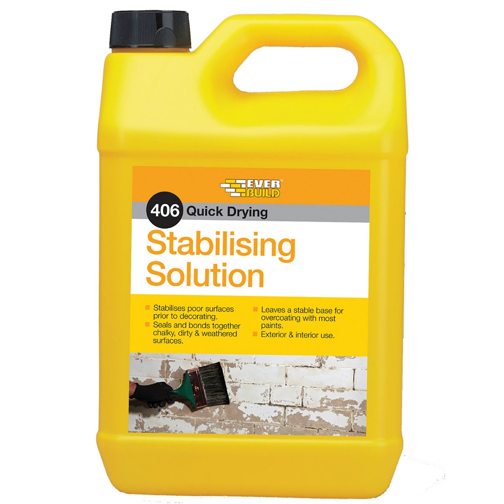 EVERBUILD 406 Stabilising Solution, Polymer Emulsion Stabilising Solution, Interior & Exterior, Milky white, 5 L