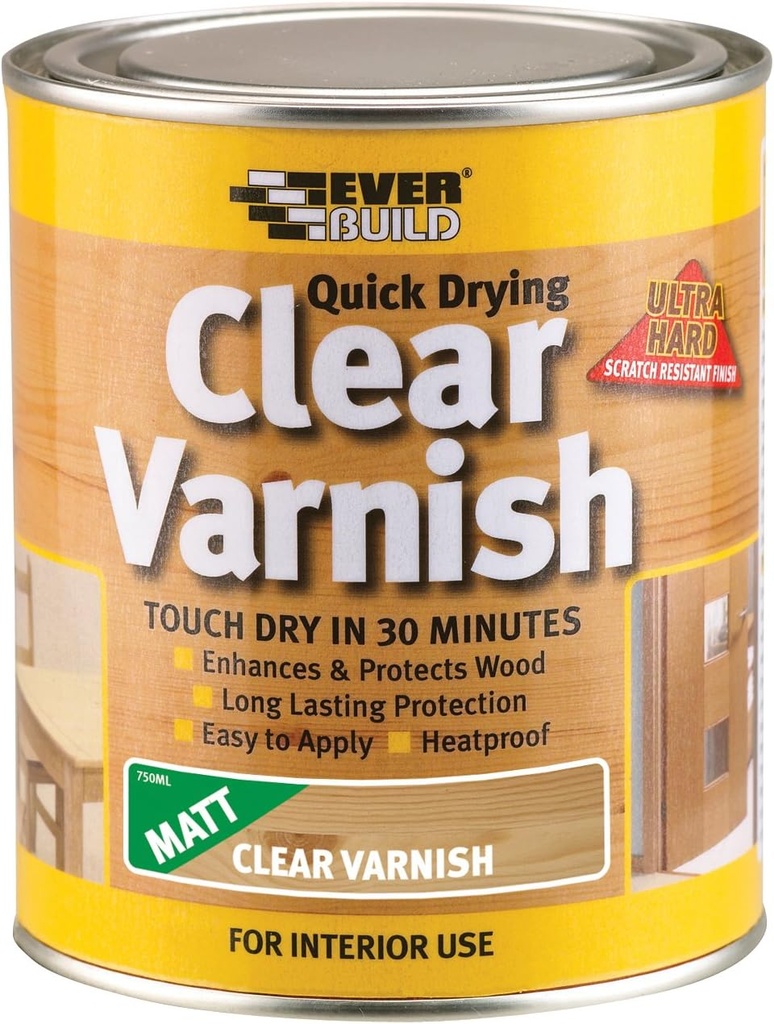 EVERBUILD Quick Drying Clear Varnish, Wood Enhancer & Long-Term Protection, Interior
