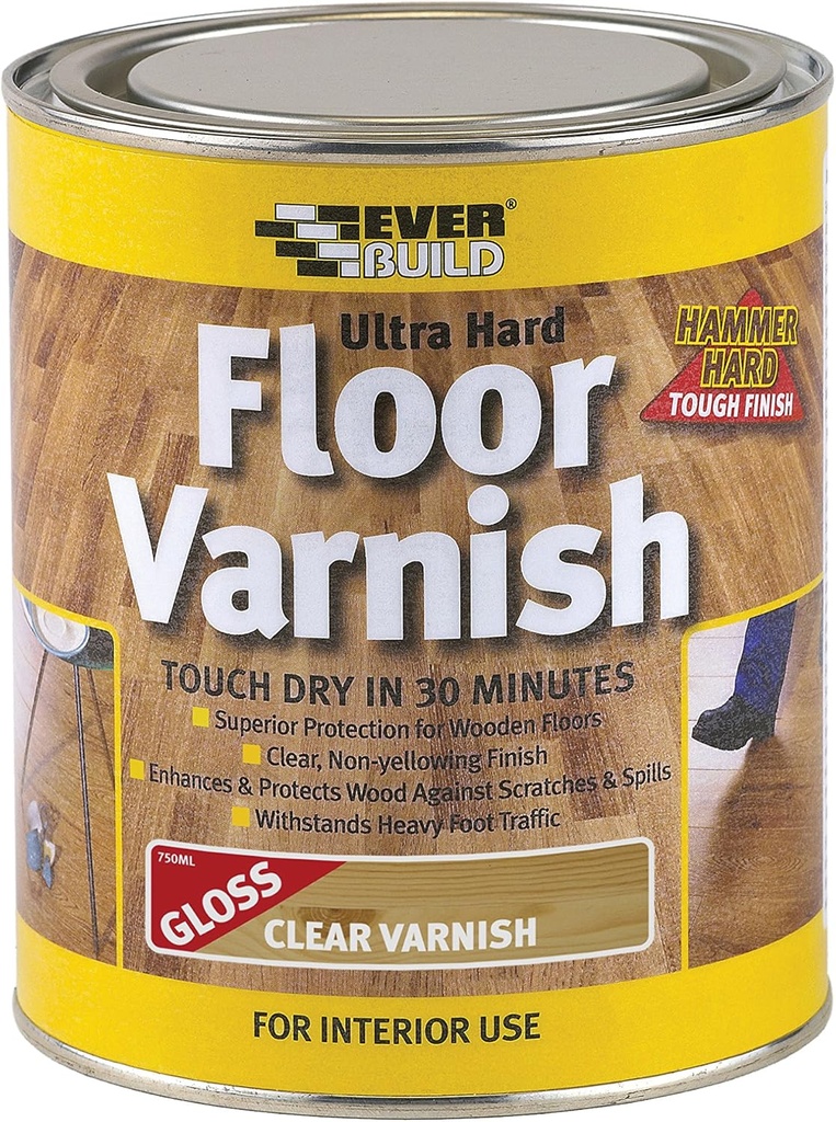 EVERBUILD Ultra Hard Floor Varnish, Quick Drying Floor Varnish, Interior, White