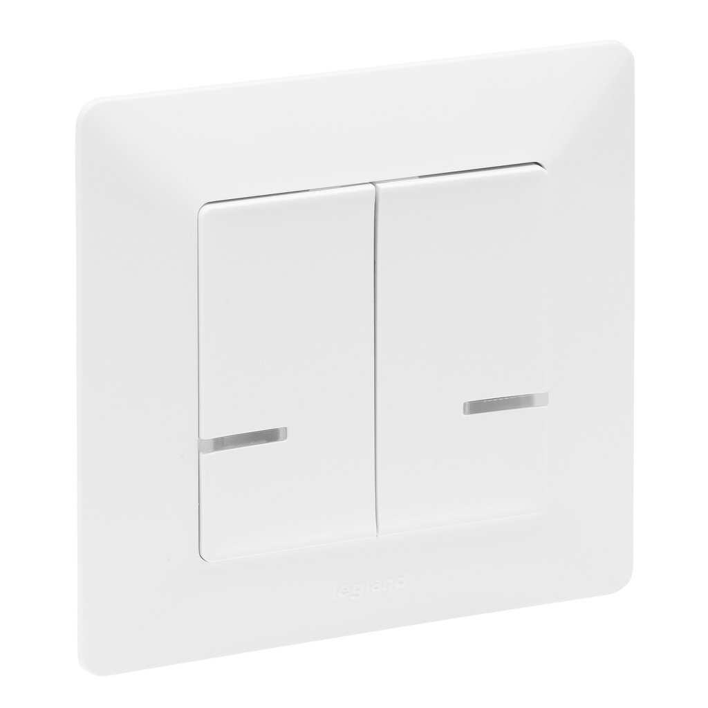Legrand 752188, Întrerupător De Lumină Conectat Cu Neutru 2 GANG 2X250W Valena Life Alb