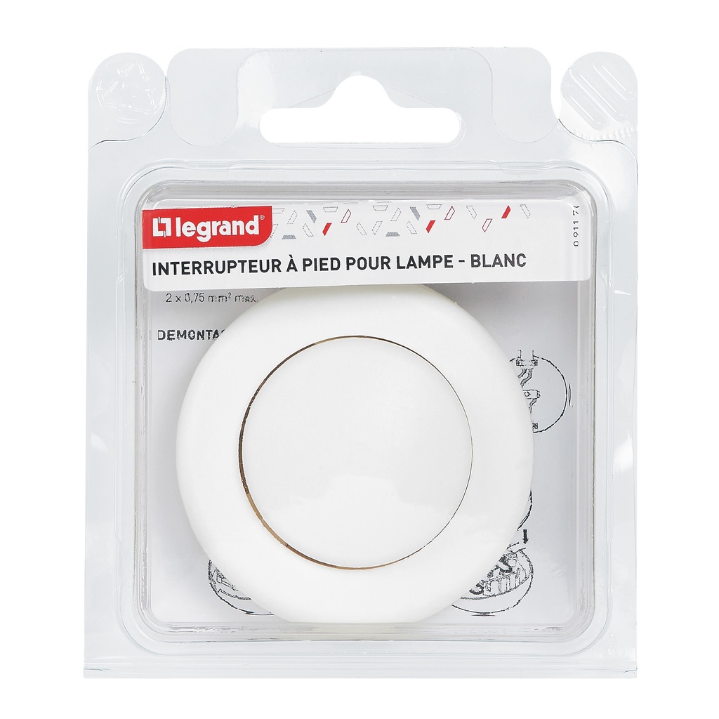 LEGRAND 091171, Foot Switch, 2 A, for Lamp Control, Ø65 mm, White