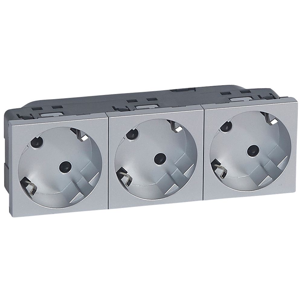 Legrand 079283, Priza Multi-Suport Multipla Standard German 3 X 2P+E Conexiune Borne Automate, Aluminiu