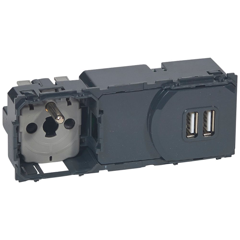 Legrand 067106, Priză Germania Curent + Încărcător Universal 2 USB 2400 Ma Pre-Cablat, Céliane
