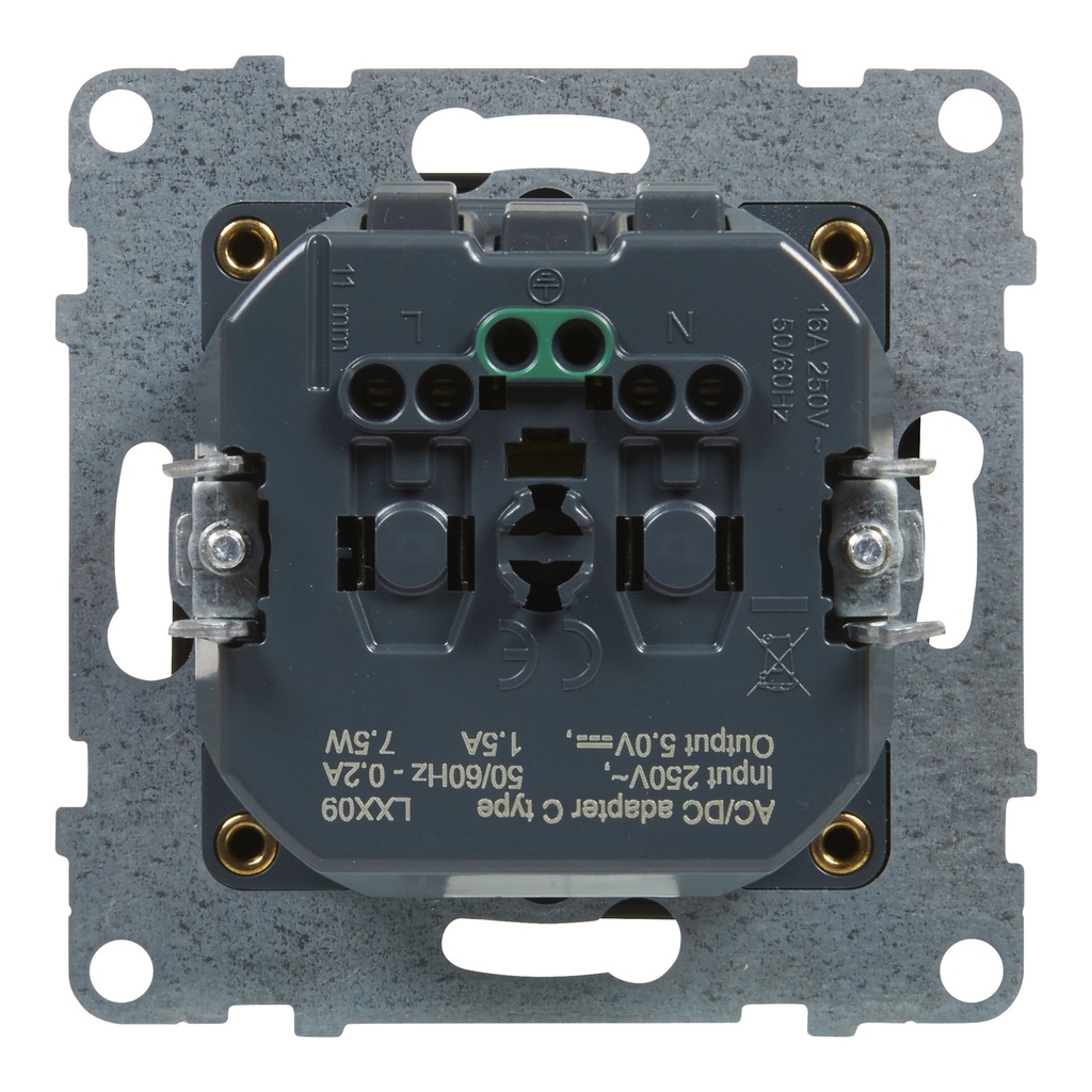 LEGRAND 721429, 2P+E Socket with USB C Charging, Ng